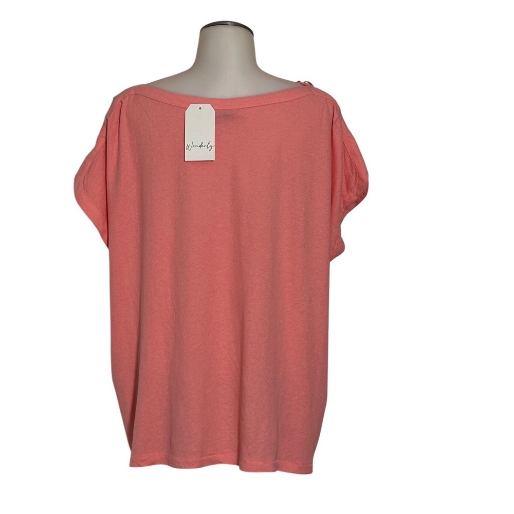 Wonderly Boat Neck Top Women XL Coral Blast Linen Cotton Blend Dolman Sleeve NEW - Picture 2 of 8